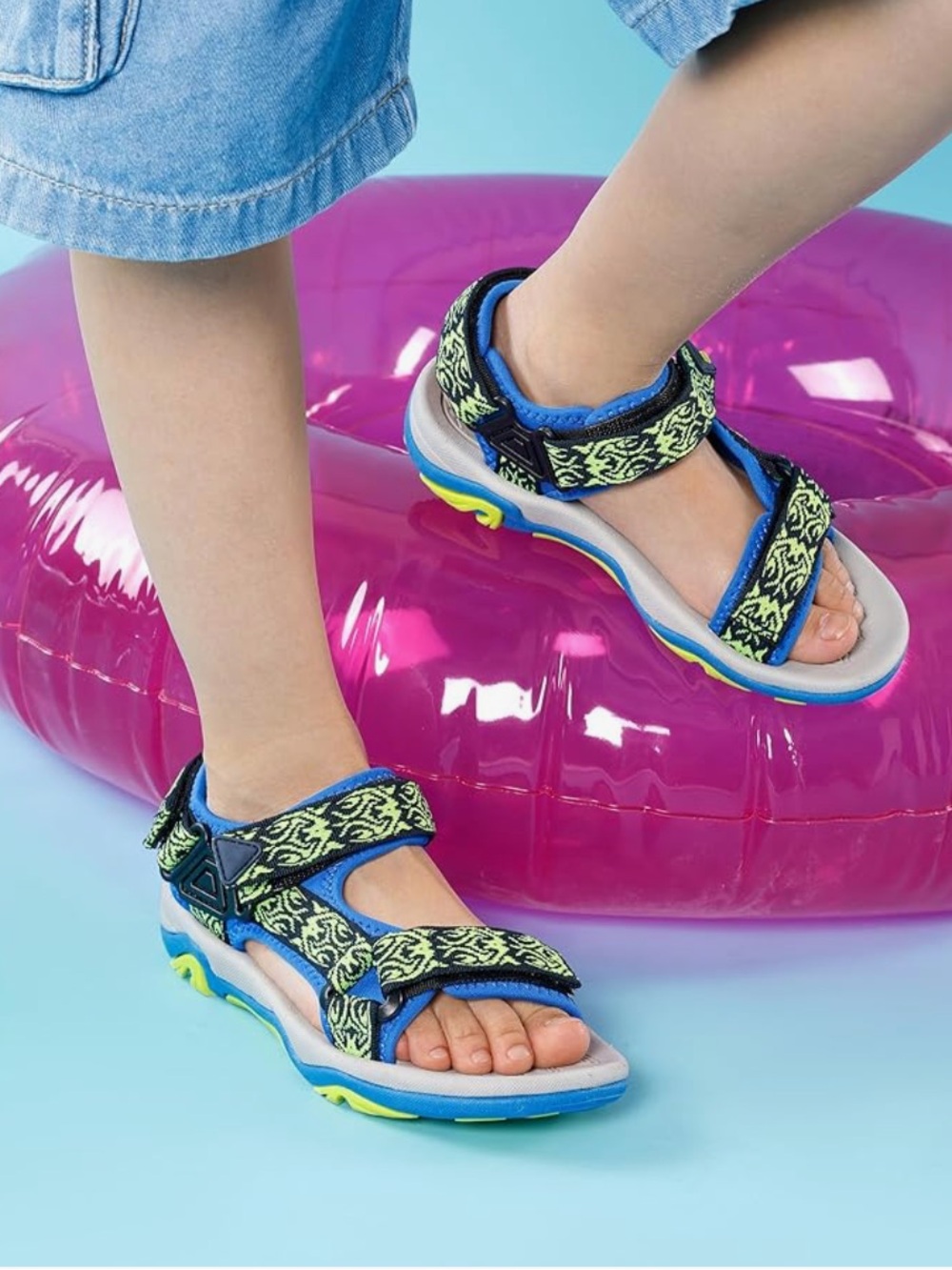 Neon Green, Black & Blue Kids Sport Sandals